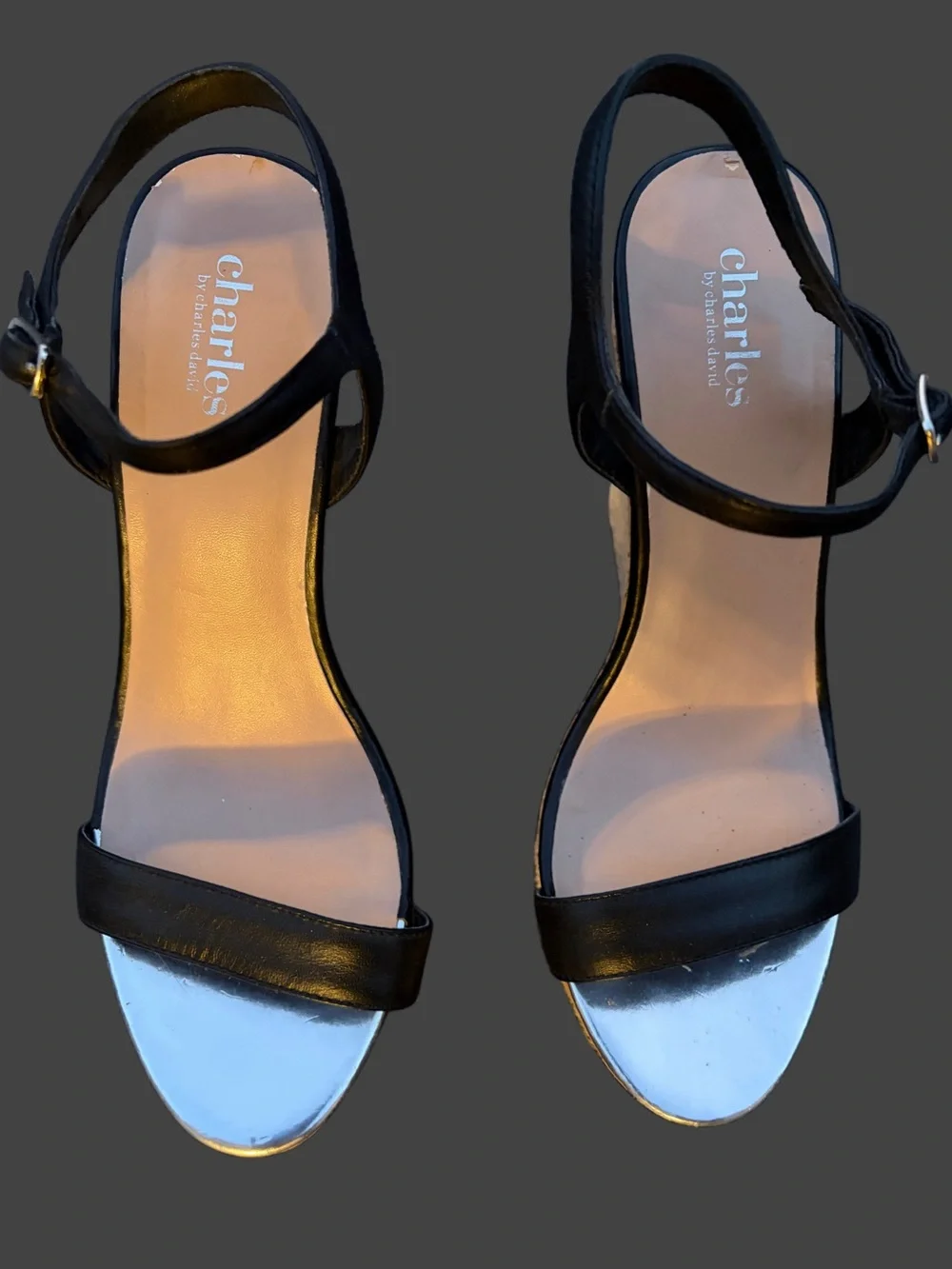 Charles by Charles David Black and Silver Wedge‎ Sandals